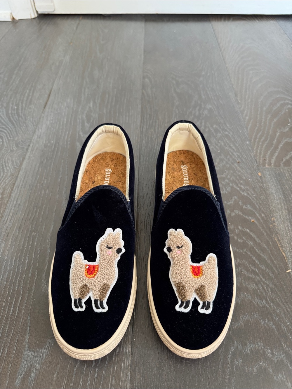 Soludos Navy Velvet Slip-On Sneakers with Llama Patch